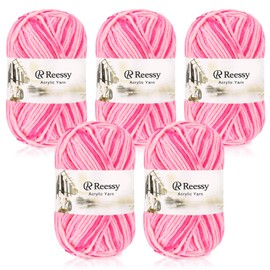 Reessy 225g Knitting Wool Acrylic Yarn Crochet Yarn Set, Super Soft 5 Ply Wool for Crochet Knitting and Crafts, 5 x 45g Crochet Yarn for Amigurumi Projects Handcrafts-Pink