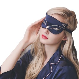 Natural Silk Sleep Eye Mask Light Blocking Comfortable Fox Night Mask with Adjustable Strap - Great for Travel, Shift Work, Nap, Blindfold for Sleeping Girls Women & Kids 1 Pack (Dark Blue)