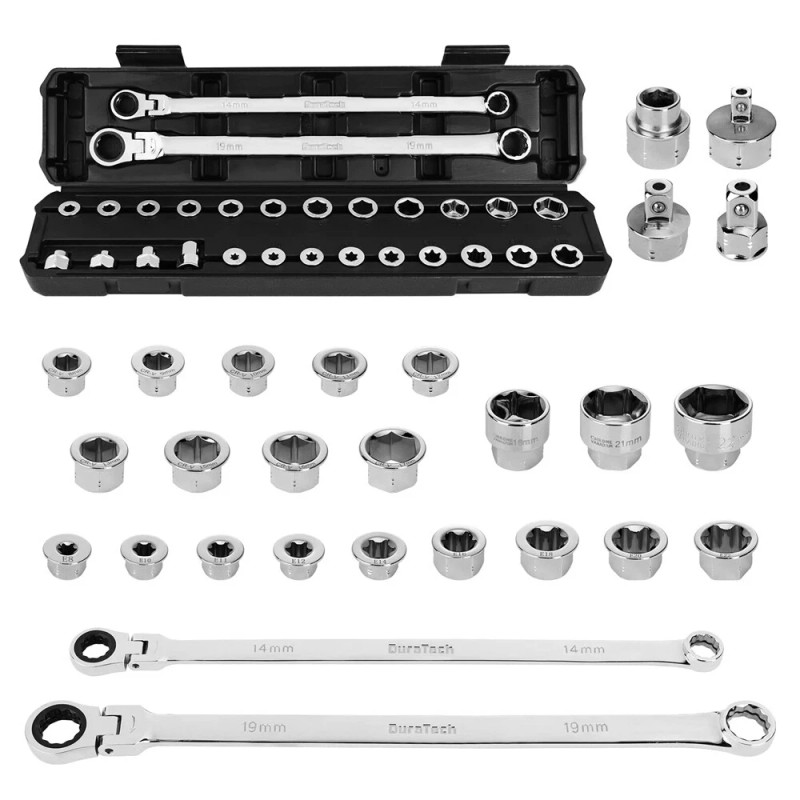 DURATECH 27PCS Extra Long Flex Head Ratcheting Wrench Set Double