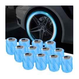 Mandark 12PCS Car Luminous Tire Valve Caps, American Flag Vehicle Air Stem Covers, Fluorescent Night Glow in The Dark Automotive Patriotic Tire Air Caps for SUV, Truck, RV（Blue/Black Flag）