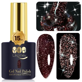 YTD Likomey Reflective Glitter Gel Nail Polish,15ml Brown Flash Diamond Shimmer Nails Gel,Spring Summer Chocolate Glitter Sparkly Shiny Salon Home Nail Art Manicure UV Nail Gel,SZ014
