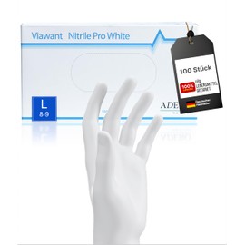 Viawant® Nitrile Pro White Disposable Nitrile Gloves L [Pack of 100] Sturdy, Hypoallergenic, Powder-Free & Latex Free - Tear-Resistant Disposable Gloves
