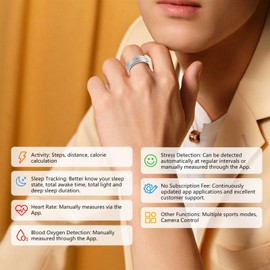 Smart Rings for Men & Women, Fitness Tracker Health Monitor Ring, Wearable Sleep Tracking Ring, Step Counter, Blood Oxygen, Heart Rate, Calories Burned, IP68 Waterproof(Silver + Middle Gold1 US12)