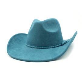 CCAKXCJJ Western Cowboy Hat for Women Men Classic Fedora Hats Wide Brim Suede Cowboy Hat for Women with Buckle Belt 725 Dark Peacock Blue