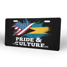 KOSUES Bahamian America Flag Aluminum License Plate 6 x 12 Inch Metal Car Front License Plate Cover Car Decor Accessory Novelty Vanity Decoration Tag with 4 Holes Gift for Men Women