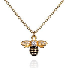 namana Gold Plated 925 Sterling Silver Bumble Bee Necklace for Women and Teen Girls. Dainty Gold Pendant Necklace with Cubic Zirconia and Black Enamel. Bumble Bee Gifts for Women with Gift Box.