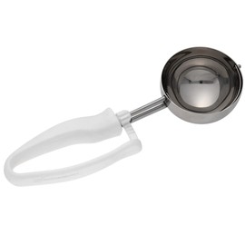 Restaurantware-Comfy Grip 4.7 Ounce Portion Scoop,1 Ambidextrous Stainless Steel Disher-Built-In Blade,Ergonomic Handle,White Stainless Steel Disher Scoop,Comfortable Grip,For All Types Of Ingredients