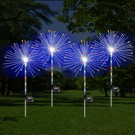 YZYOE 4 Pack LED Outdoor Solar Ground Inserted Colorful Fireworks Lights, Colorful Gradient Garden Fireworks Lights, Waterproof Courtyard Atmosphere Decorative Lights,2 Modes DIY Path Light.