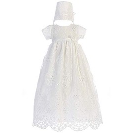 SWEA Pea & Lilli Bonnie Girls Christening Baptism Embroidered Tulle Long Gown with Sequins Dress (6-12m) White