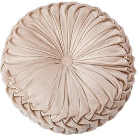 Fouriding Round Throw Cushion for Couch Decorative 15 x 15 Inch Pumpkin Round Velvet Cushion for Sofa Bed Chair Floor Car Decorative (Beige)
