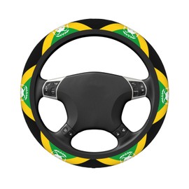 Jamaican Lion Flag Steering Wheel Covers,Anti Slip Sweat Absorption Elasticity Car Accessories Steering Wheel Protector Universal 15 Inch for SUV Sedan Vans Trucks