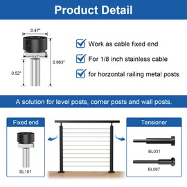 BLIKA 20 Pack 1/8" Black Cable Railing Anchor Terminal, T316 Stainless Steel, Invisible Cable Railing Kits for Metal Posts, Cable Railing End Fittings, Cable Railing Corner Post Anchor