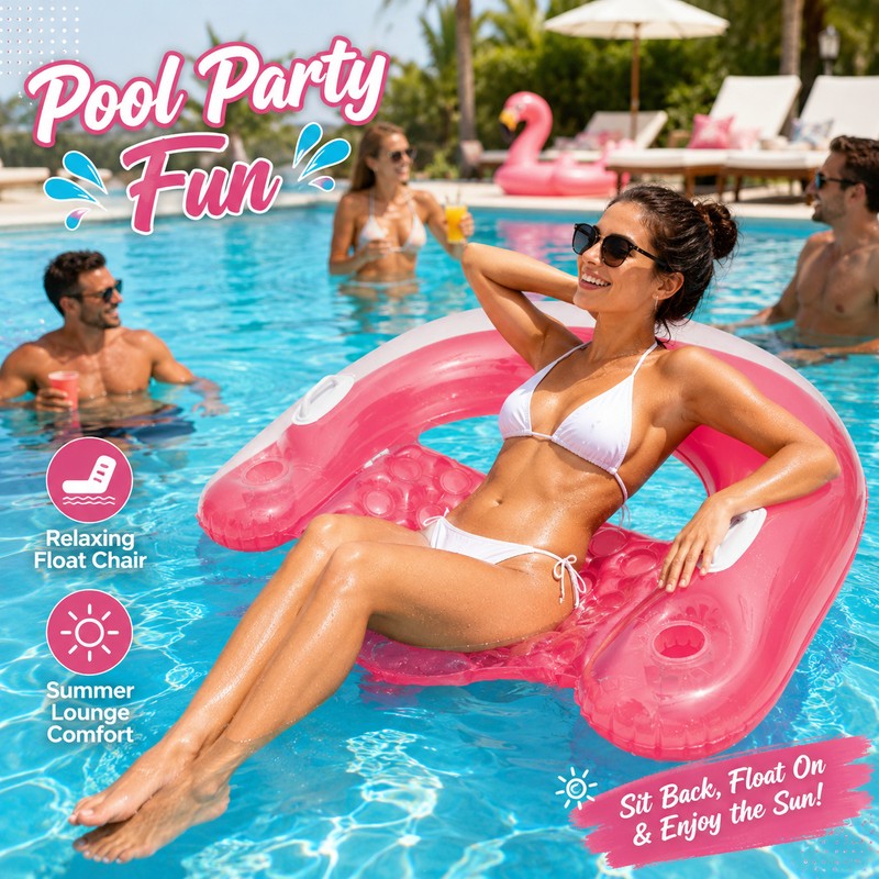 Inflatable Pool Lounge Chair for Adults – U-Shaped Backrest Float