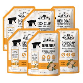J.R. Watkins Foaming Dish Soap Refill Pouch, Crafted Clean & Cruelty Free, Orange, 32 fl oz, 6 Pack