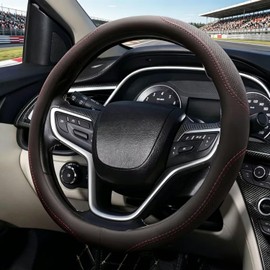 Funda de Piel para Volante de Coche,Cubierta Volante Coche,Cuero de Microfibra,Universal de 38cm,Transpirables y Antideslizantes,Elástica,para Volantes Redondos y En Forma de D (Negro)