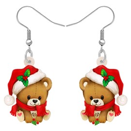 NEWEI Acrylic Brown Doll Bear Earrings Print Cute Dangle Drop for Women Funny Gifts Jewelry (Christmas Doll Bear)