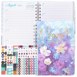 KINGTLE 2025 Planner A5,Monthly Weekly Planner 2025 with Stickers,Agenda Planner 2025 from Jan to Dec with Elastic,12 Mes,Teacher Planner for Home, Office, School (Romantic Flower)