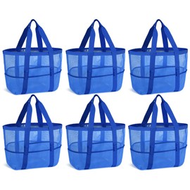 Hillban Large Mesh Tote Beach Bag Waterproof Lightweight Summer for Pool Vacation Travel Market Camping Outdoor Sports(Deep Blue,6 Pcs)