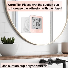 Waterproof Hanging Wall Clock Shower Timer, Large Digital Bathroom Alarm Clock for Kids, Big Visual Kitchen Cooking Countdown Timer, Bath Temperature Humidity Meter Mirror Suction Cup Timer (Pink)