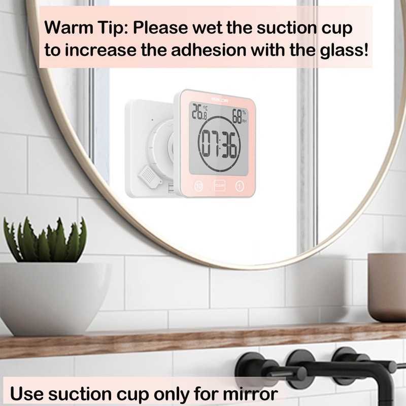 Waterproof Hanging Wall Clock Shower Timer, Large Digital Bathroom Alarm