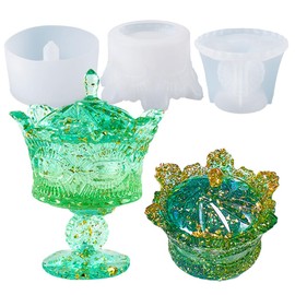 BIGEBO Crown Jar Resin Mold with Lid, Silicone Storage Box Mould Jewelry Box Case Molds for Epoxy Resin Casting DIY Resin Crafts Jewelry Trinket Container Candle