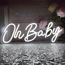 Oh Baby Neon Sign for Backdrop Wall Decor, Dimmable LED Neon Light for Baby Shower, Gender Reveal, Birthday Party Decorations, White