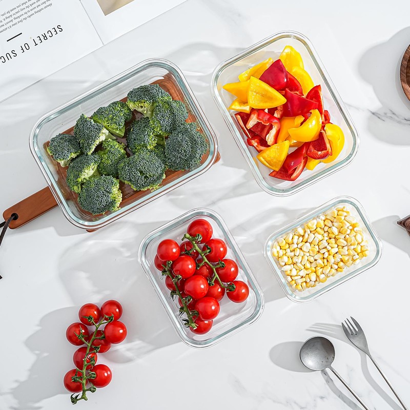 Pmssypl Glass Food Storage Containers with Airtight Locking Lids, 4-Piece