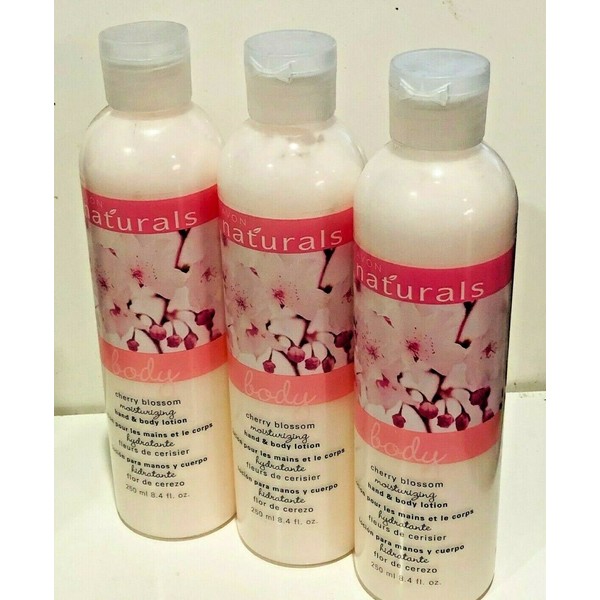 AVON NATURALS CHERRY BLOSSOM  MOISTURIZING HAND AND BODY LOTION 3 PIECES