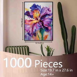 Iris L. Flower Jigsaw Puzzles for Adults 1000 Pieces Purple Blossom Floral Painting Jigsaw Puzzle Watercolor Craft Puzzles for Home Decoration Gifts, Family Puzzle Perfect for Game Nights 27" x 20"