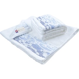 Imabari Crest Woven Shimanami Towel, Certified Face Towel, Set of 2, Made in Japan, 100% Cotton, 13.4 x 31.5 inches (34 x 80 cm), Water Absorbent, Quick Drying, Simple, Navy