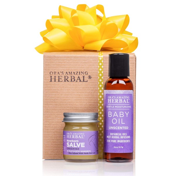 Ora's Amazing Herbal New Baby Gift, Natural Skincare for Newborn Baby, Baby Oil and Salve, Organic Calendula and Licorice Root Infused, Natural Baby Oil and Newborn Salve Paraben Free Diaper Cream