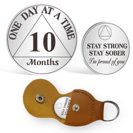 AtSKnSK 10 Months Sobriety Coin 1-12 Months Sobriety Coin AA Chip Locket for Women Men Recovery Gift for Alcoholics Anonymous with PU Leather Keyring (10 Months)