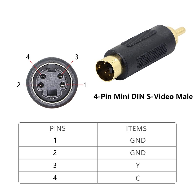 GELRHONR S-Video 4 Pin Mini DIN to RCA Adapter Gold