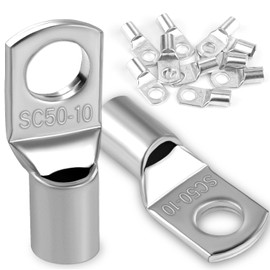 Pack of 10 Cable Lugs 50 mm² Tube Cable Lug M10 Ring Cable Lug Thickened Copper Uninsulated SC Cable Lugs