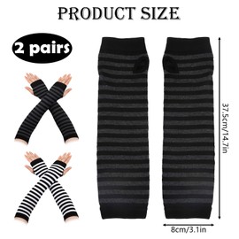 ZPLASK 2 Pairs Arm Warmers, Striped Long Fingerless Gloves Wrist Warmers, Warm Stretchy Knit Thumbhole Arm Warmer, Warmers Autumn Winter Accessories Wrist Warmers for Women Girls
