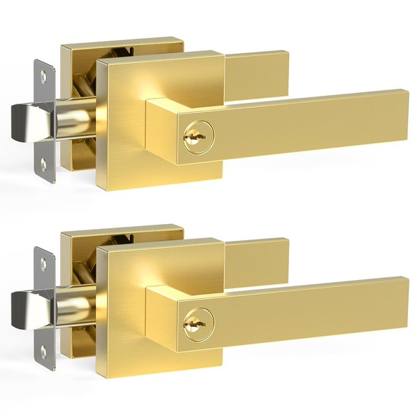 2 Pack Entrance Lever Door Handle with Keys for Office