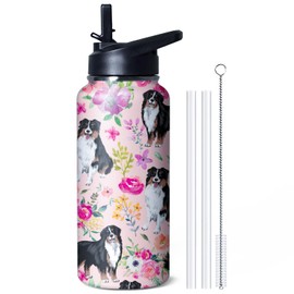 bmxbsk 32 oz Bernese Mountain Dog Water Bottle Cute Dog Tumbler Bernese Mountain Dog Gifts Insulated Water Bottle with Straws and Flip Lid Stainless Steel Dog Travel Cup