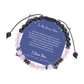 Bonus Mom Bracelet Gifts from Daughter Son Hematite Crystal Beaded I Love You Morse Code Bracelets for Stepmom Mothers Day Gift for Step Mom Birthday Gift for Stepmother