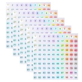 Aruicheng Small Round Number Stickers - 1-100, 5 Sheets Self-Adhesive Labels for Office, Home, Kitchen, Classroom