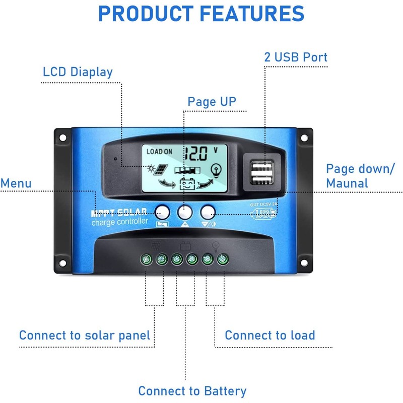 100A MPPT Solar Charge Controller, Solar Charger Controller with LCD