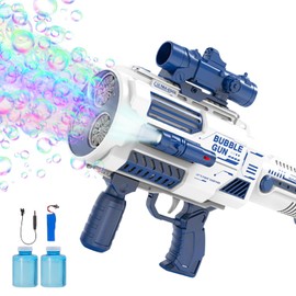 Bubble Guns Automatic with Build-in Bubble Solution (4.4 oz), 3 Fans Drive 6X Lens Bubble Blower Machine, Cool Favors for Summer Ourtdoor Party Birthday Wedding Toy