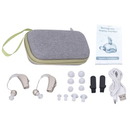 2PCS Sound Hearing Device Rechargeable Sound Enhancer Aids with Noise Reducing Feature for Adults Seniors Silver