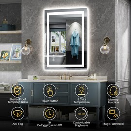 24"x32" LED Bathroom Mirror with Lights, Backlit & Front Lit, Anti-Fog Lighted Bathroom Vanity Mirror for Wall, Memory Function, Dimmable, HD Tempered Glass, Shatter-Proof