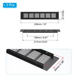 PATIKIL 10 x 2 Inch Door Air Vent Cover, 3pcs Aluminum Grille Ventilation Cover Louvered with Mounting Screws for Cabinet Wardrobe Door, Black