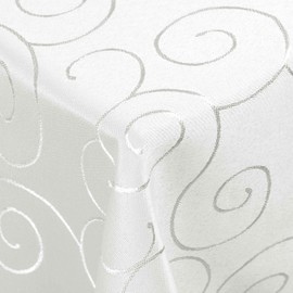 Damask Tablecloth with Curl/Circle Design, Choice of Sizes and Colours, Square, 110 x 140 cm, White