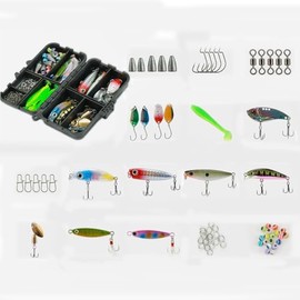 FOLANDO 137PCS Fishing Lure Kit, Mixed Fishing Lures Hook Fishing Accessories Kit Spinners, Soft Lures, Fishing Bait, Plastic Worms, Hooks, Weights for Freshwater Saltwater