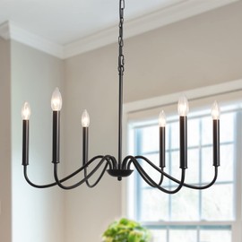 Generies Black Farmhouse Chandelier 6 Lights,Modern Industrial Iron Pendant Lighting, Classic Rustic Candle Ceiling Light Fixture for Bedroom Living Dining Room Kitchen Island