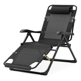 Athena Collection Zero Gravity Outdoor Lounge Chair Recliner, 29" Width Reclining Pool Lounge Lawn Chairs with Headrest Curved Armrest Foot Pad, Outdoor Chaise for Beach Patio Outside, Black