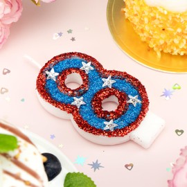 American Flag Birthday Candle Red Blue Sequin Number 8 Candle Perfect for Independence Day and Captain America Birthday Party Decorations Favors