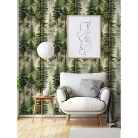 HAOKHOME Forest Peel and Stick Wallpaper Tree Wall Paper Wood Removable for Bedroom Green Contact Paper 17.3in x 6.6ft